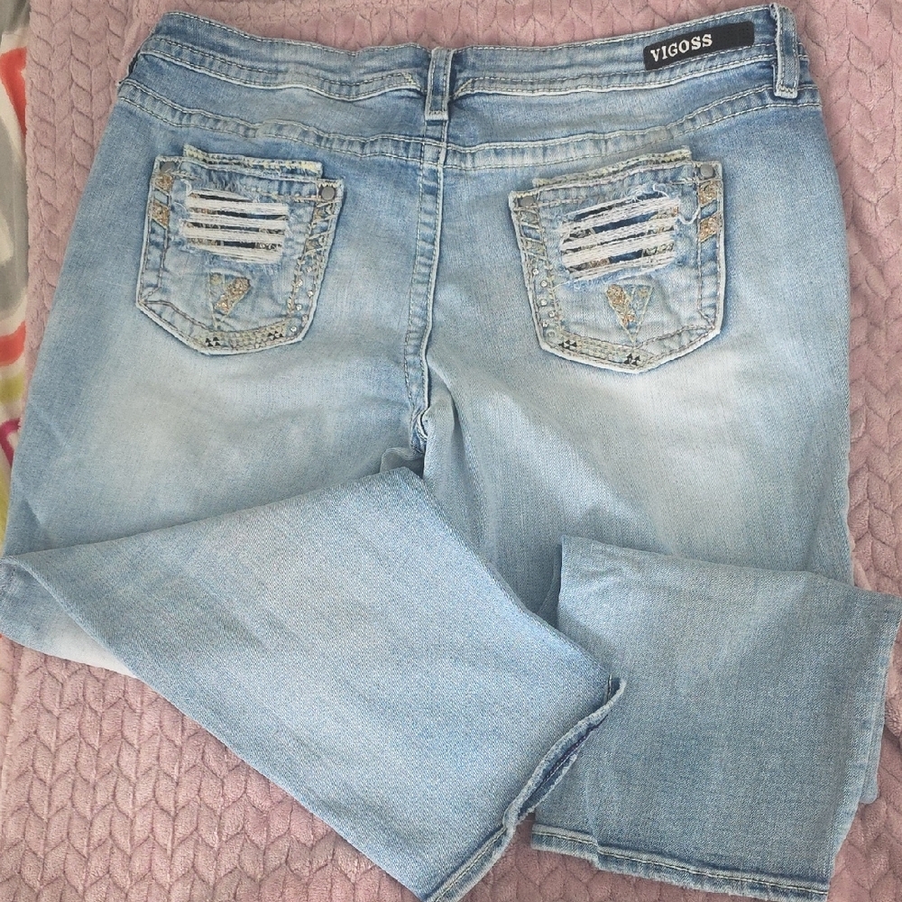 Vigoss Heritage Fit Women's Light Blue Capri Jeans - Picture 2 of 2